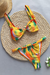 Multicolor Ombre Knot Front Strappy Bikini Set