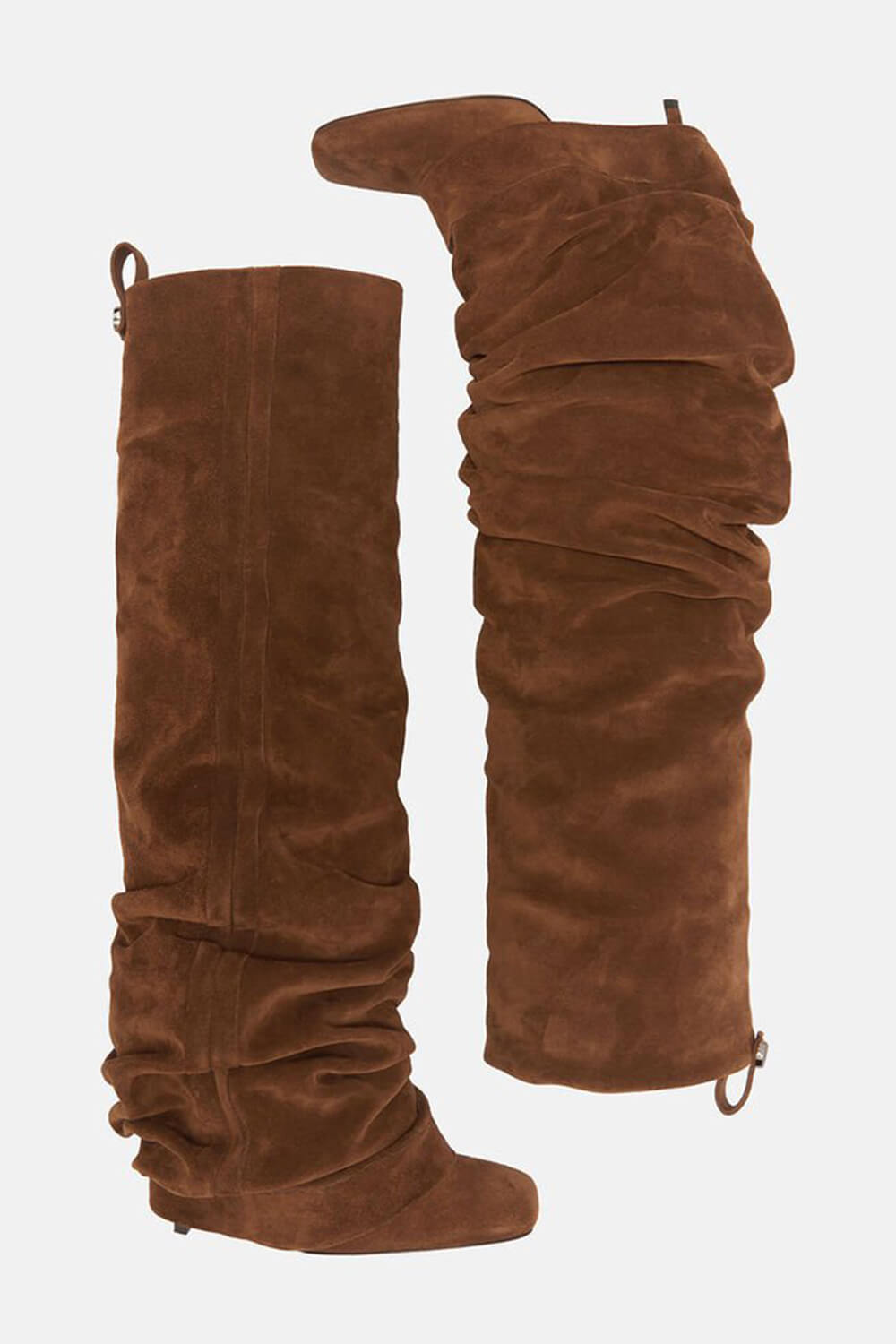 Faux Suede Square Toe Folded Knee High Stiletto Boots - Brown