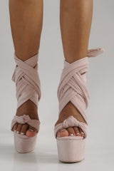 Platform Suede Tie Wrap Around Stiletto Heel - Nude