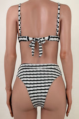 Black White Striped Textured Triangle Bikini Set
