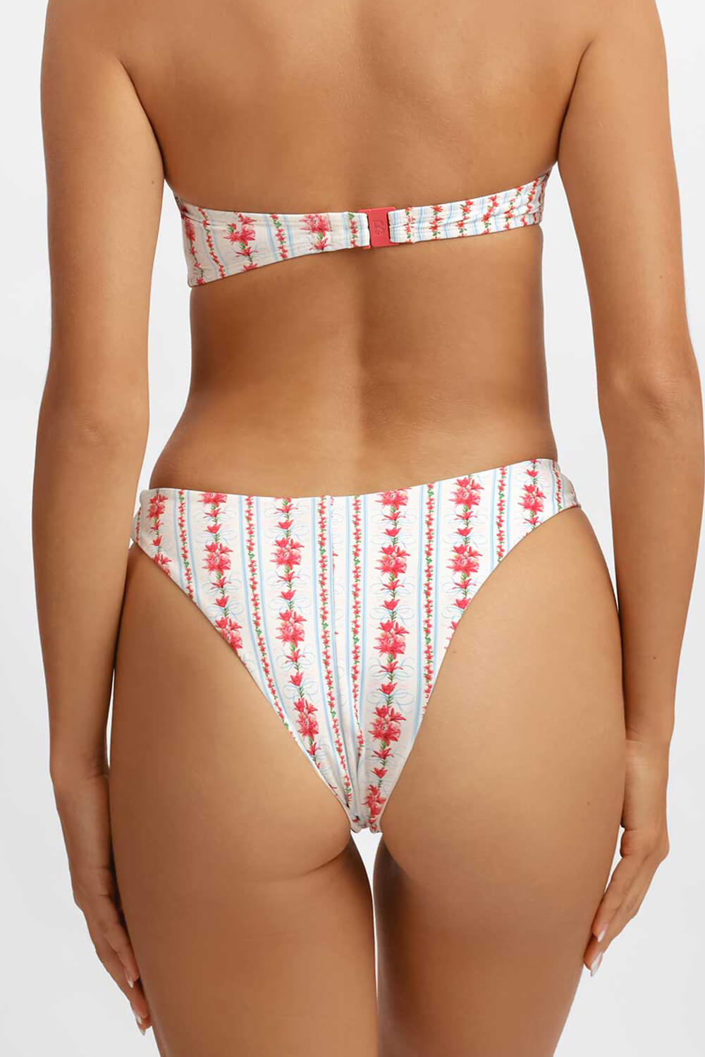 Lily Flower Print Tie Front Bandeau Tie Side Bikini Set