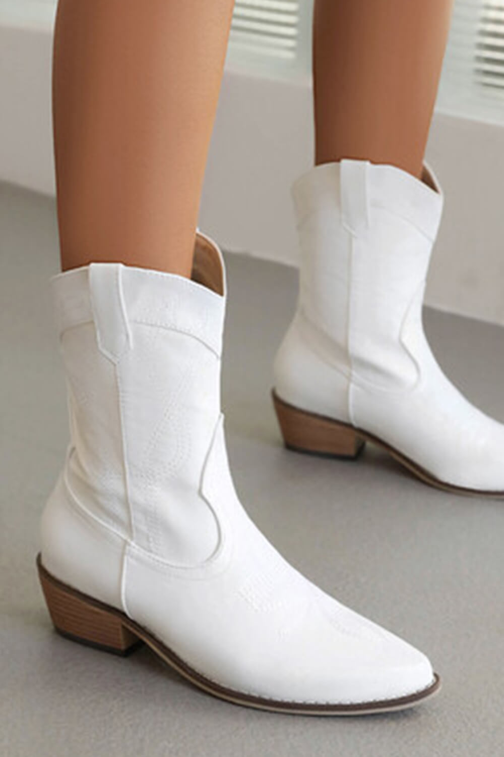 Faux Suede Western Embroidered Cowboy Block Heeled Ankle Boots