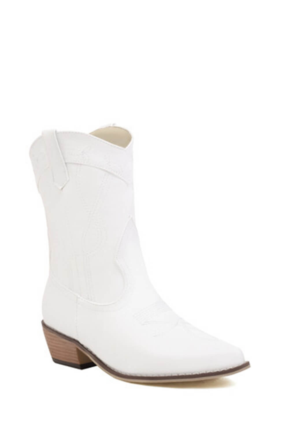 Faux Suede Western Embroidered Cowboy Block Heeled Ankle Boots