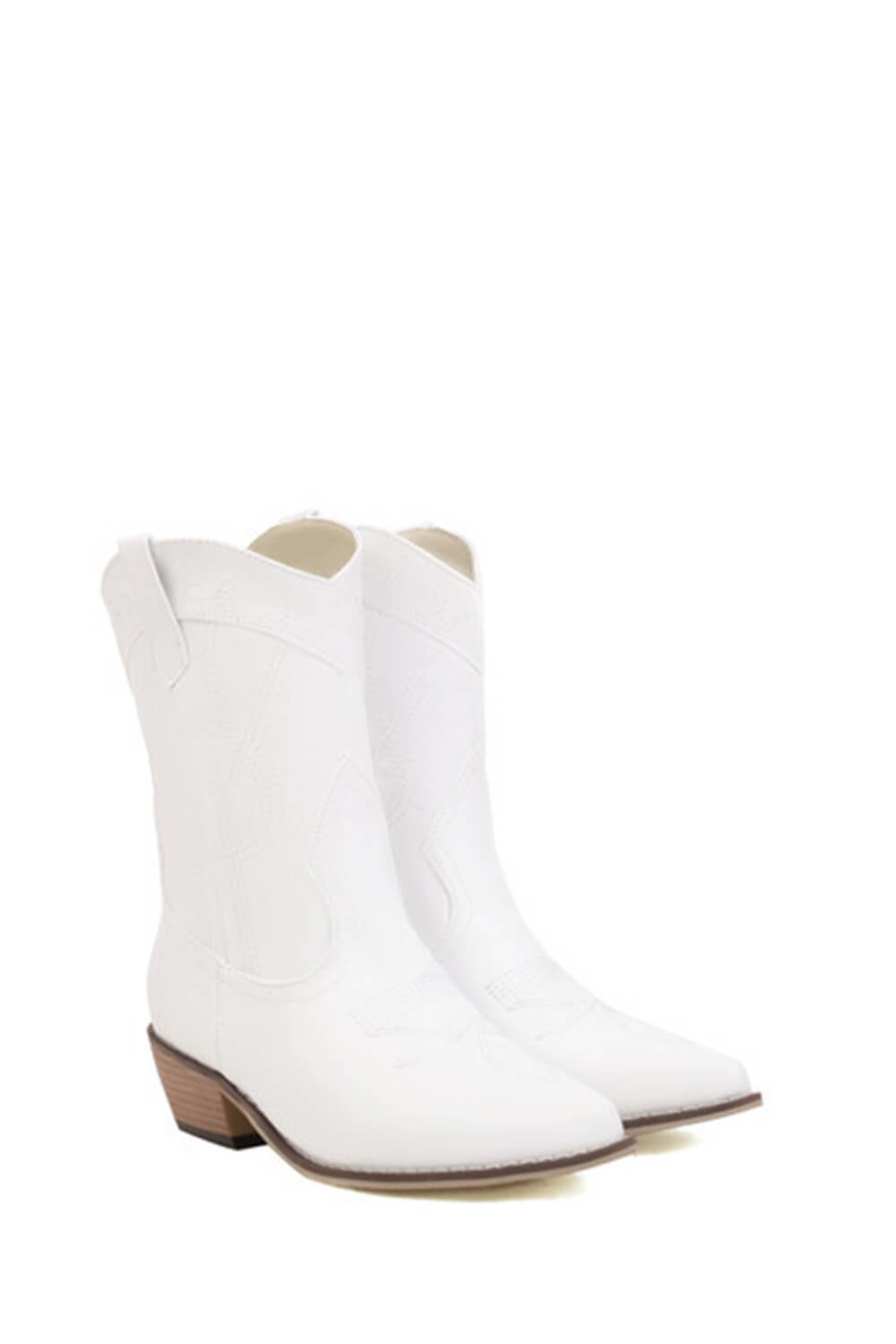 Faux Suede Western Embroidered Cowboy Block Heeled Ankle Boots
