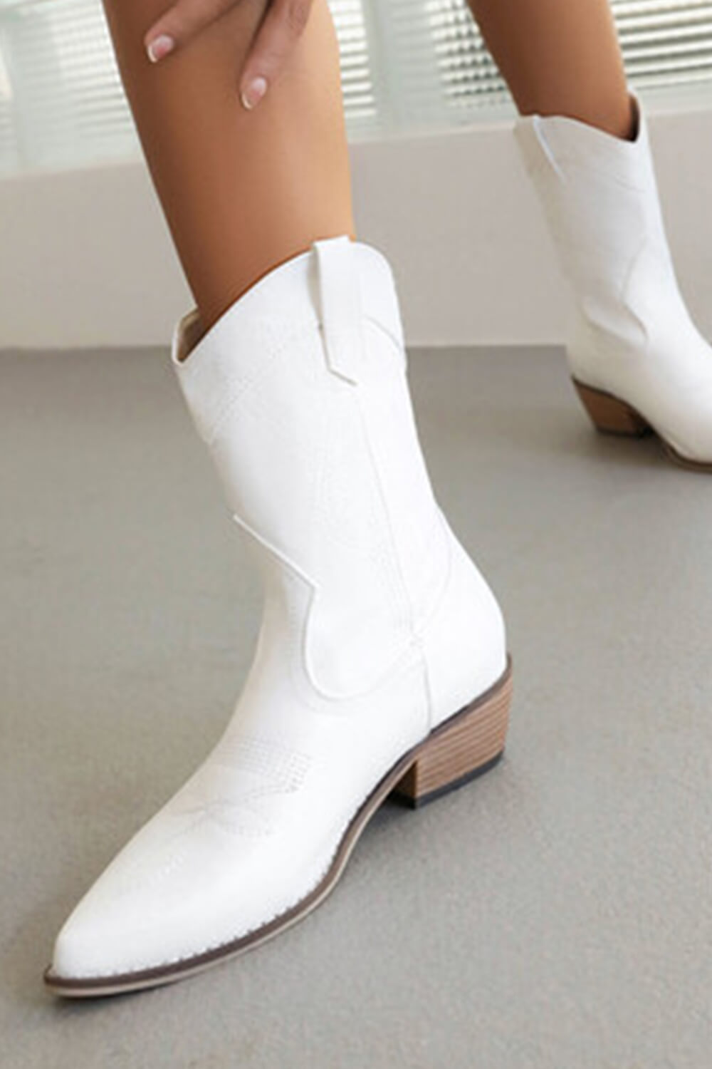 Faux Suede Western Embroidered Cowboy Block Heeled Ankle Boots