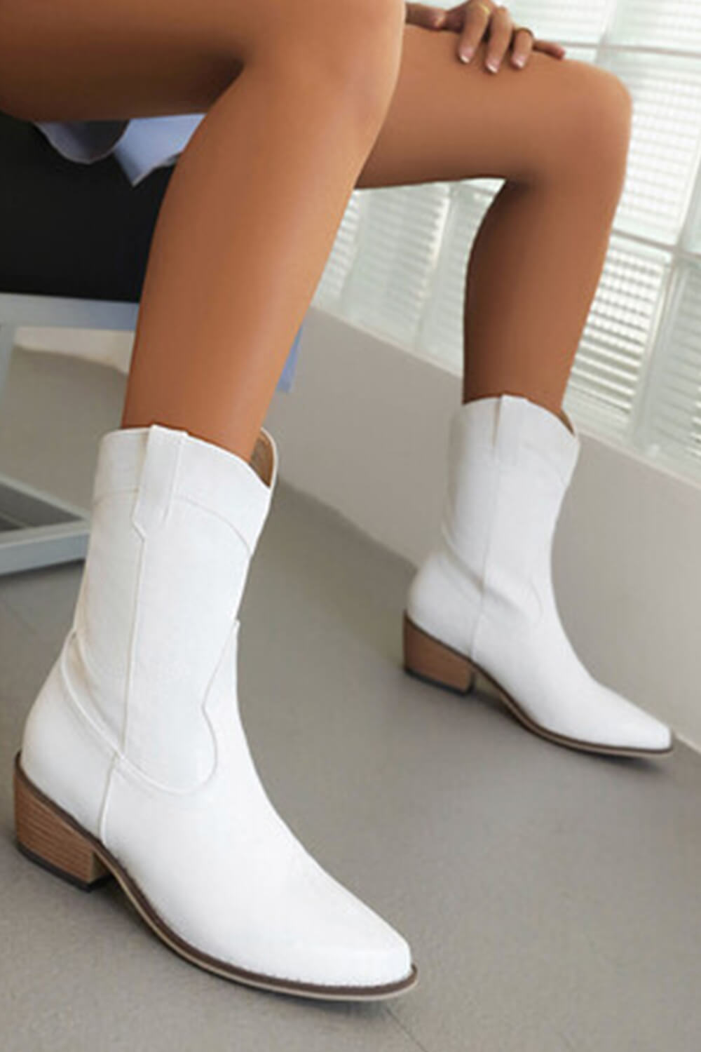 Faux Suede Western Embroidered Cowboy Block Heeled Ankle Boots