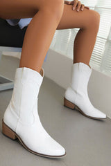 Faux Suede Western Embroidered Cowboy Block Heeled Ankle Boots