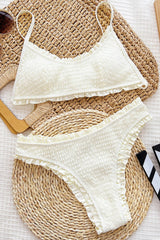 Crinkle Ruffled Trim High Waist Bikini Set