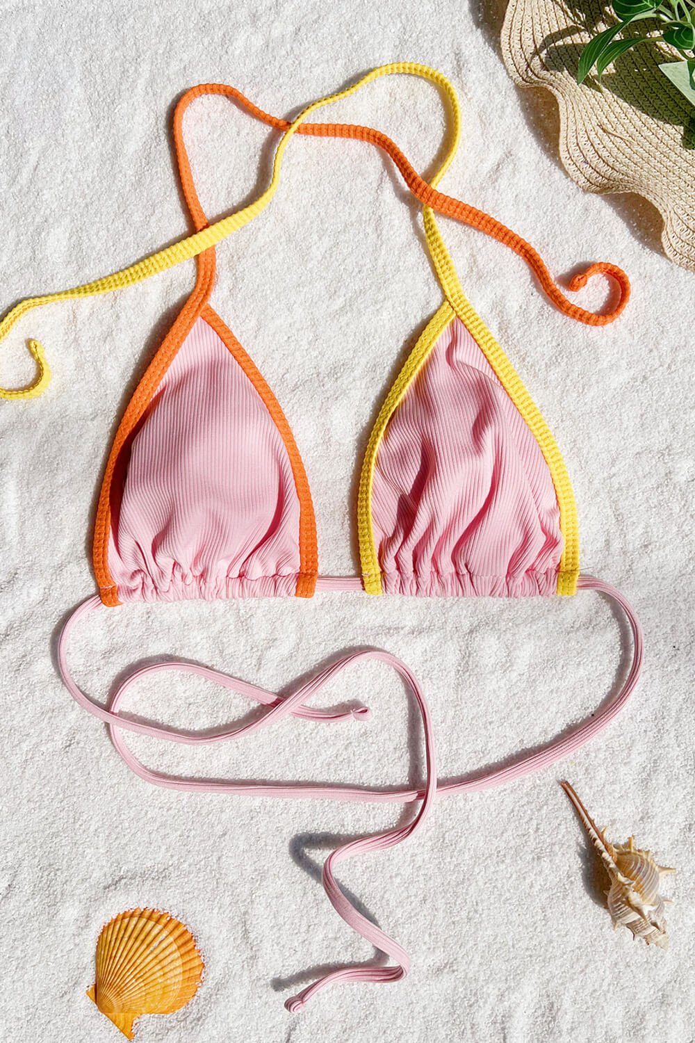 Contrast Colorblock String Halter Triangle Tie Side Bikini Set