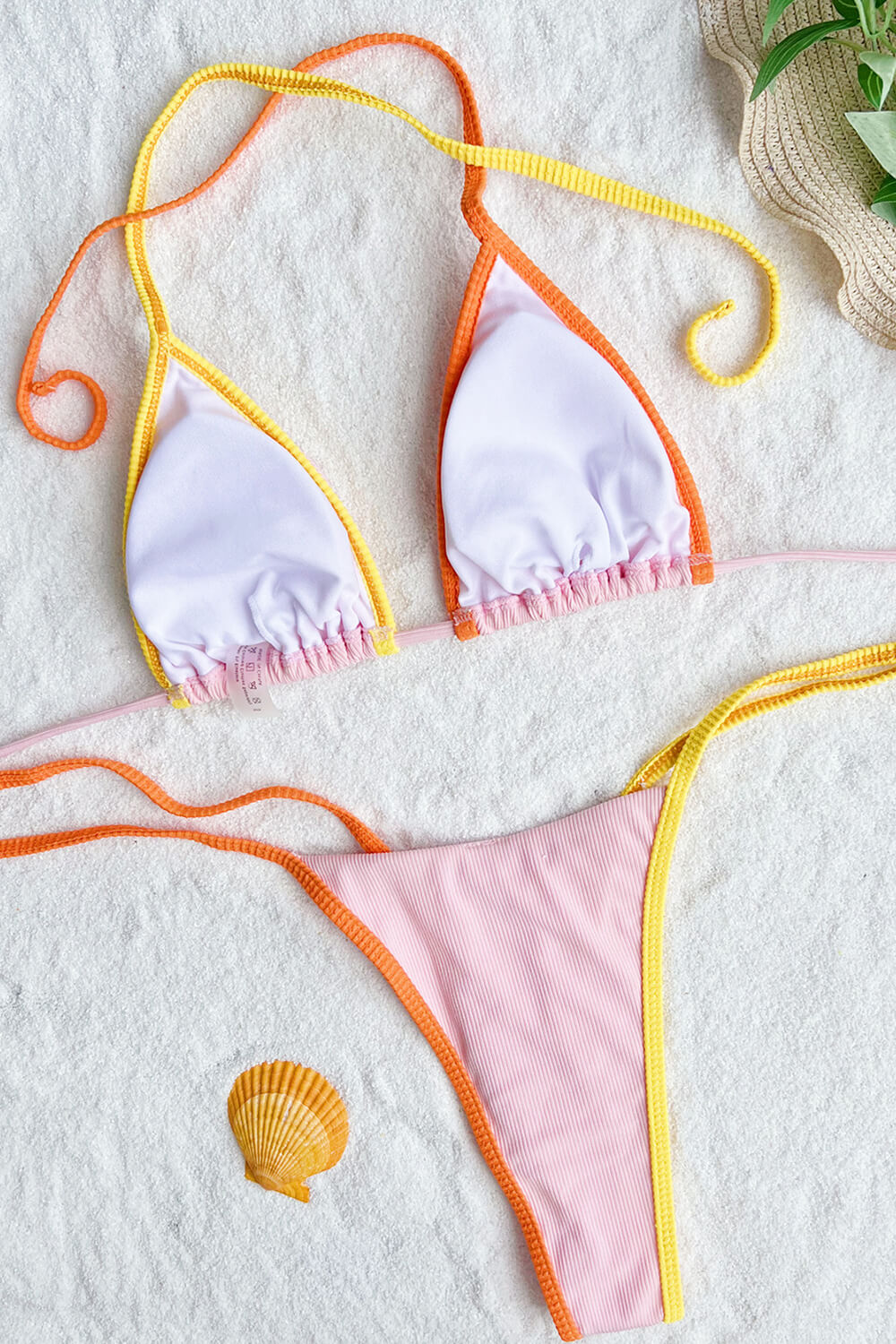 Contrast Colorblock String Halter Triangle Tie Side Bikini Set