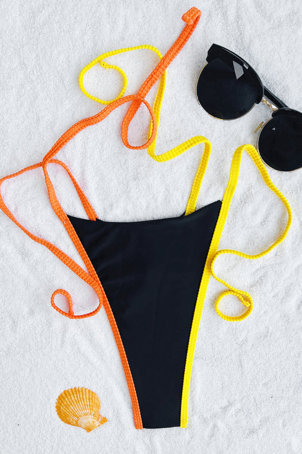 Contrast Colorblock String Halter Triangle Tie Side Bikini Set