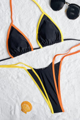 Contrast Colorblock String Halter Triangle Tie Side Bikini Set