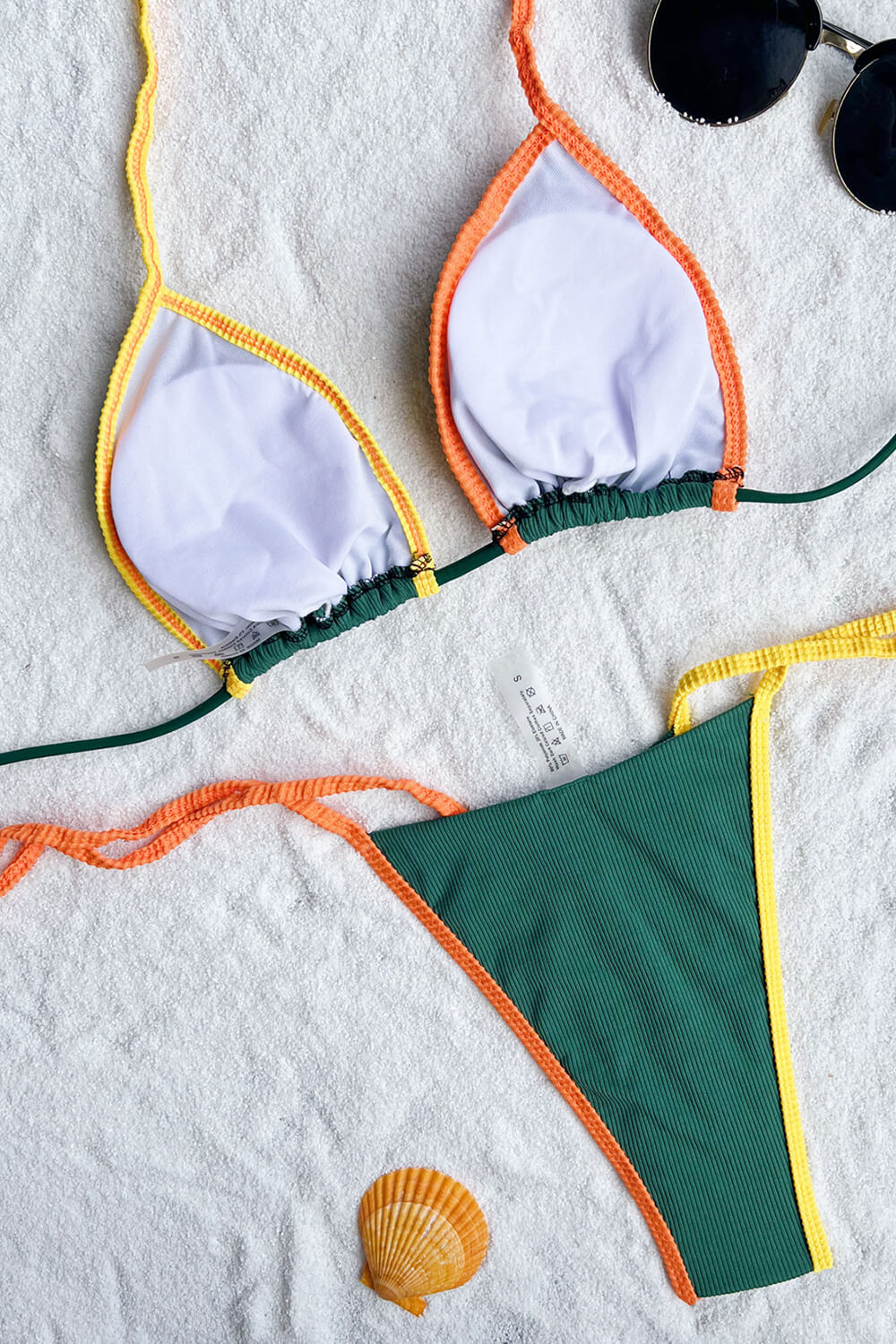 Contrast Colorblock String Halter Triangle Tie Side Bikini Set