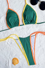 Contrast Colorblock String Halter Triangle Tie Side Bikini Set