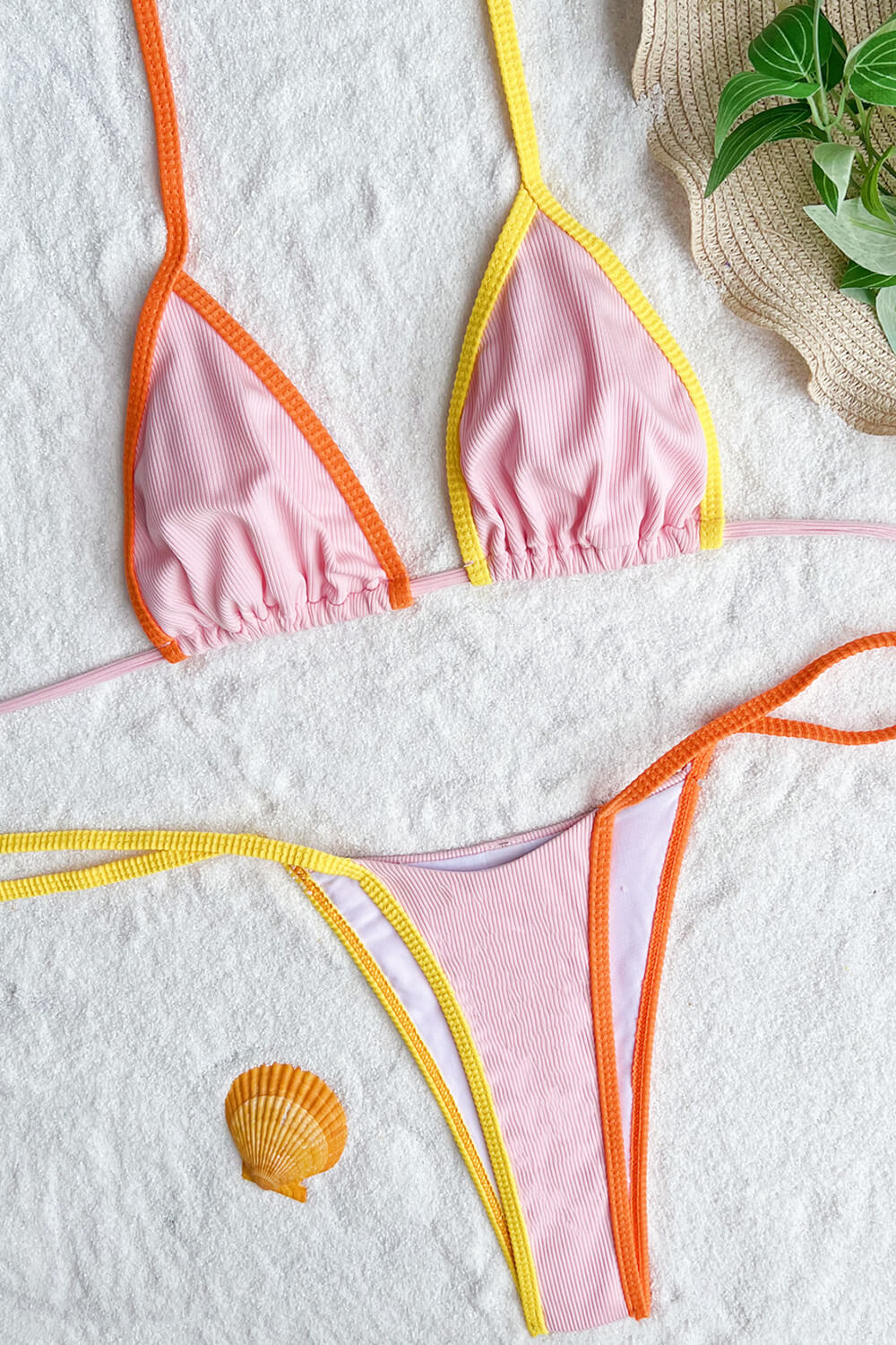 Contrast Colorblock String Halter Triangle Tie Side Bikini Set