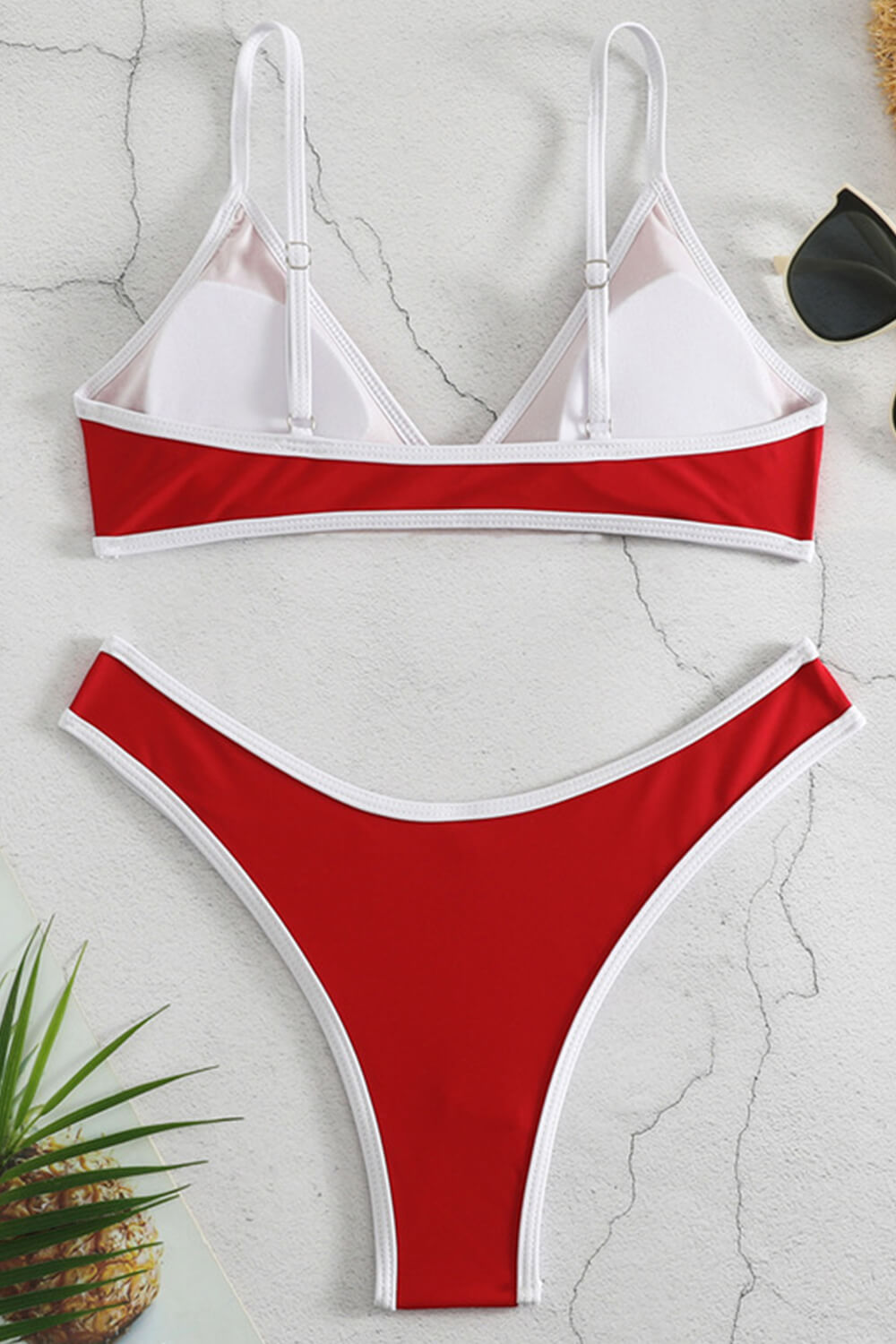 Colorblock Contrast Trim Triangle Bikini Set