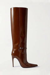 Buckled Pointed Toe Knee High Stiletto Boots