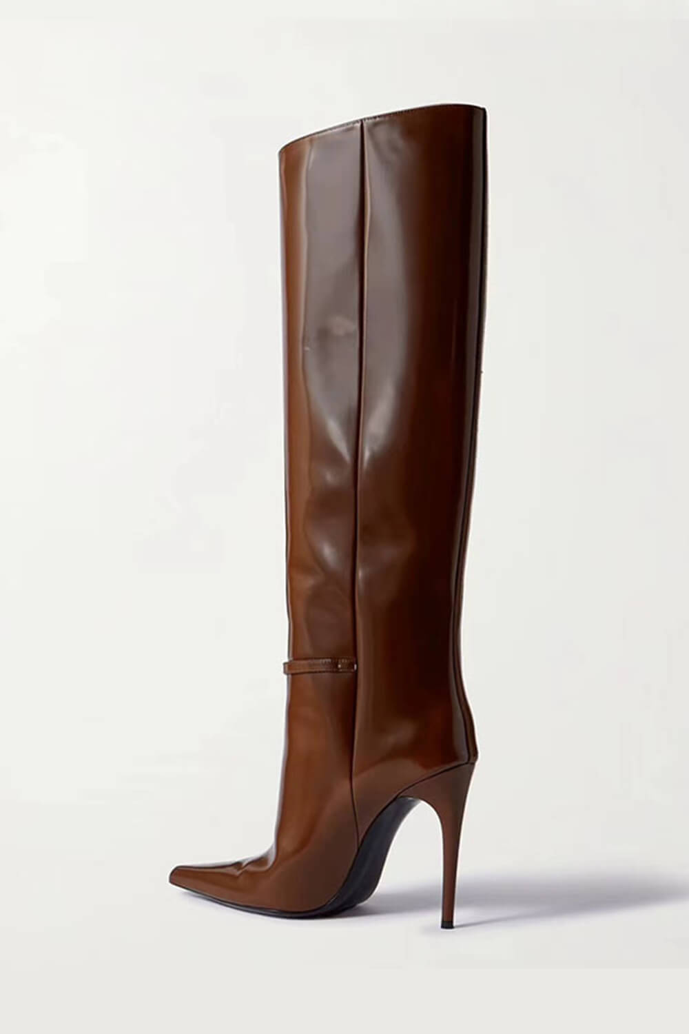 Buckled Pointed Toe Knee High Stiletto Boots