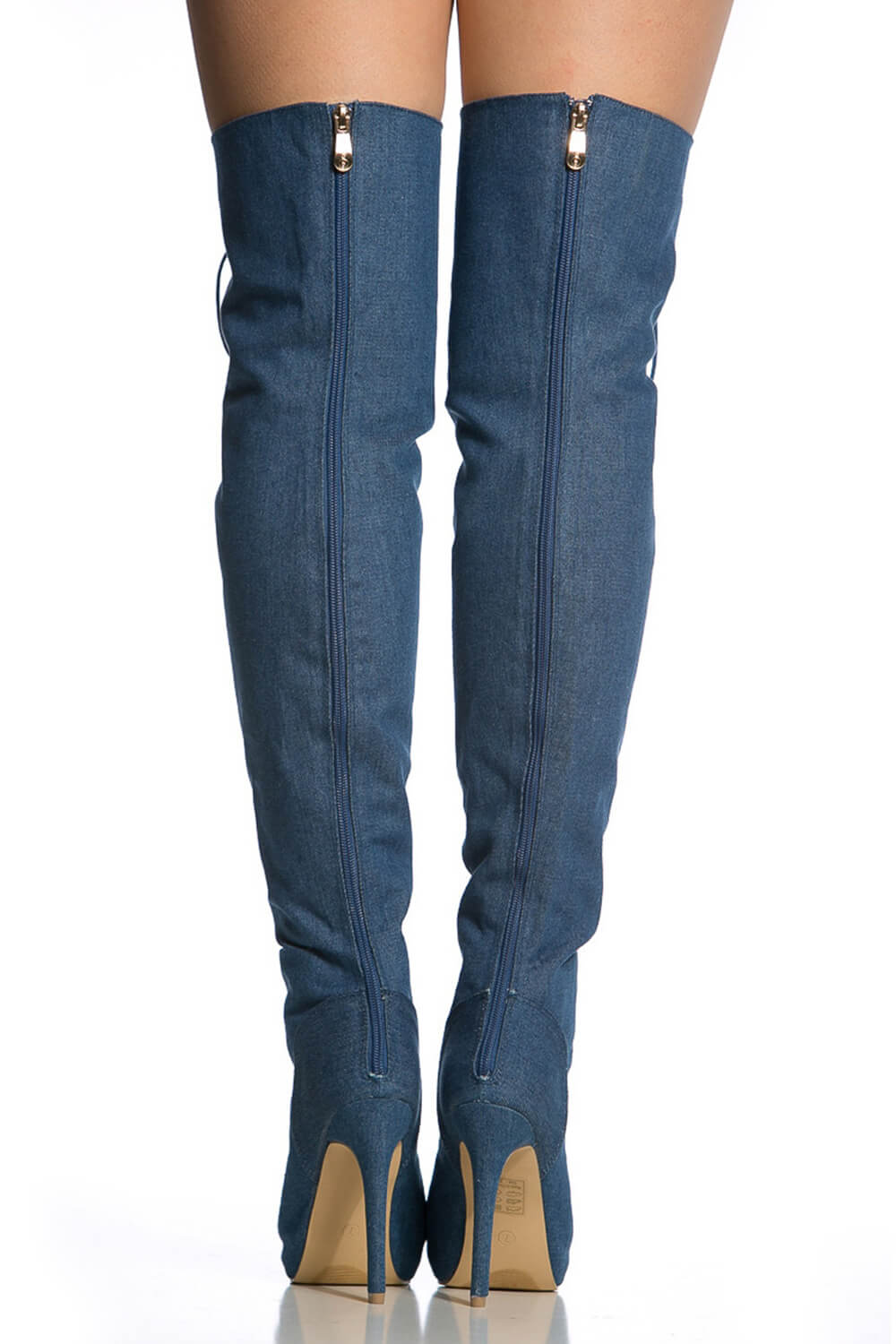 Denim Lace Up Peep Toe Thigh High Boots