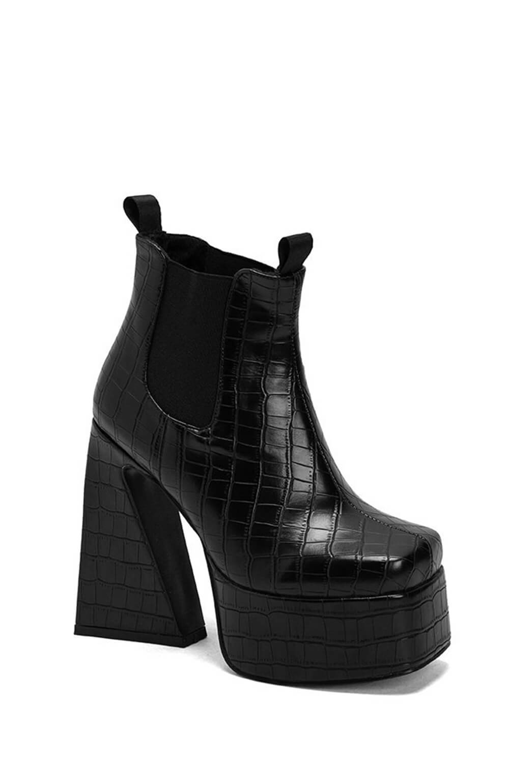 Croc Platform Square Toe Statement Block Heel Ankle Boots