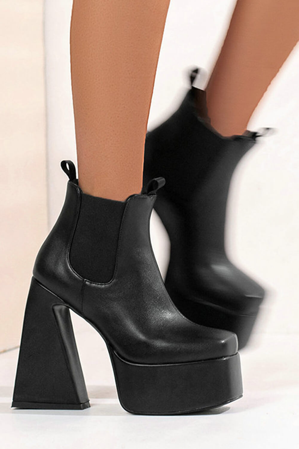 Platform Square Toe Statement Block Heel Ankle Boots