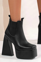 Platform Square Toe Statement Block Heel Ankle Boots