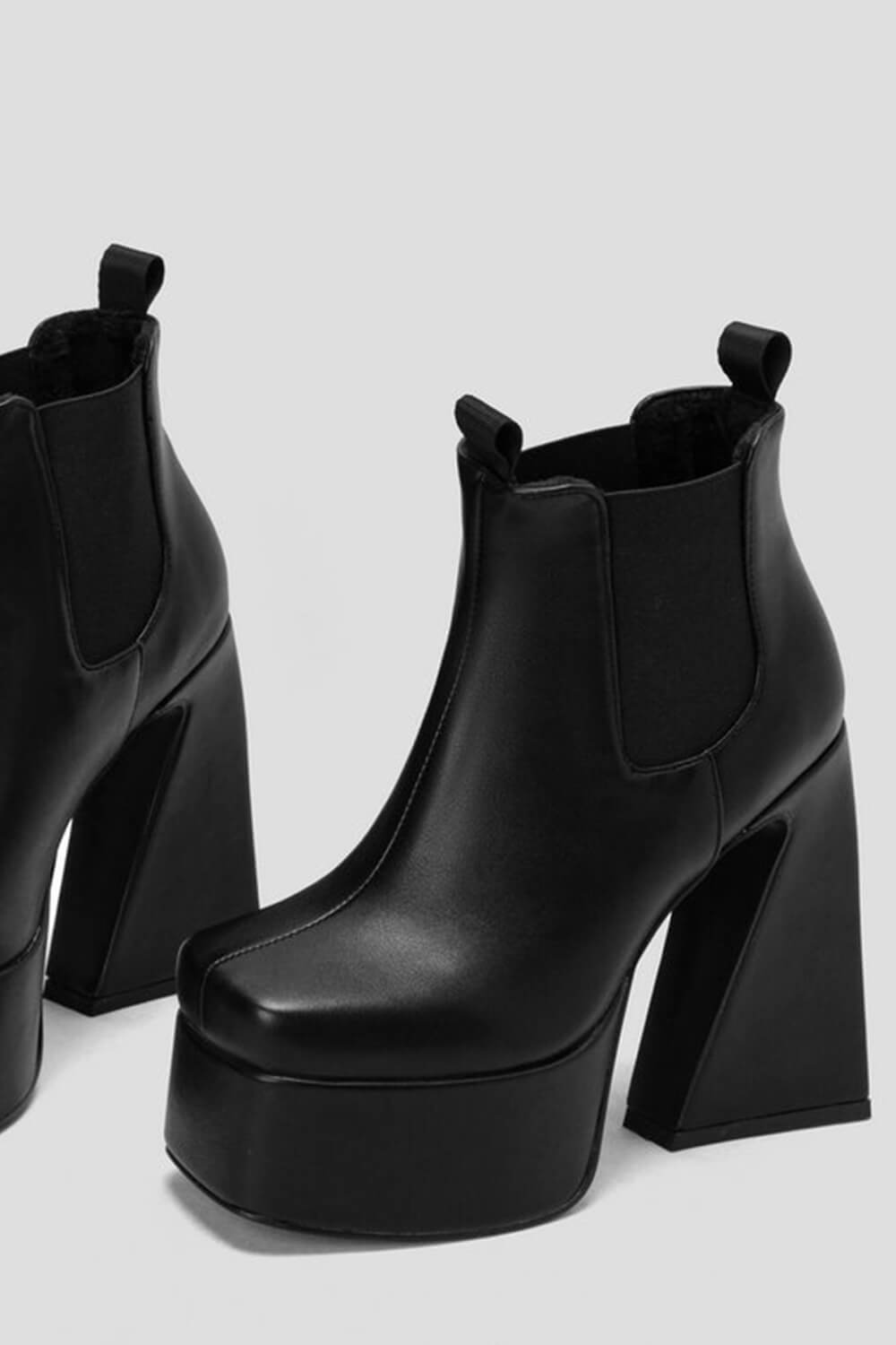 Platform Square Toe Statement Block Heel Ankle Boots