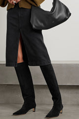 Faux Suede Pointed Toe Knee-High Boots