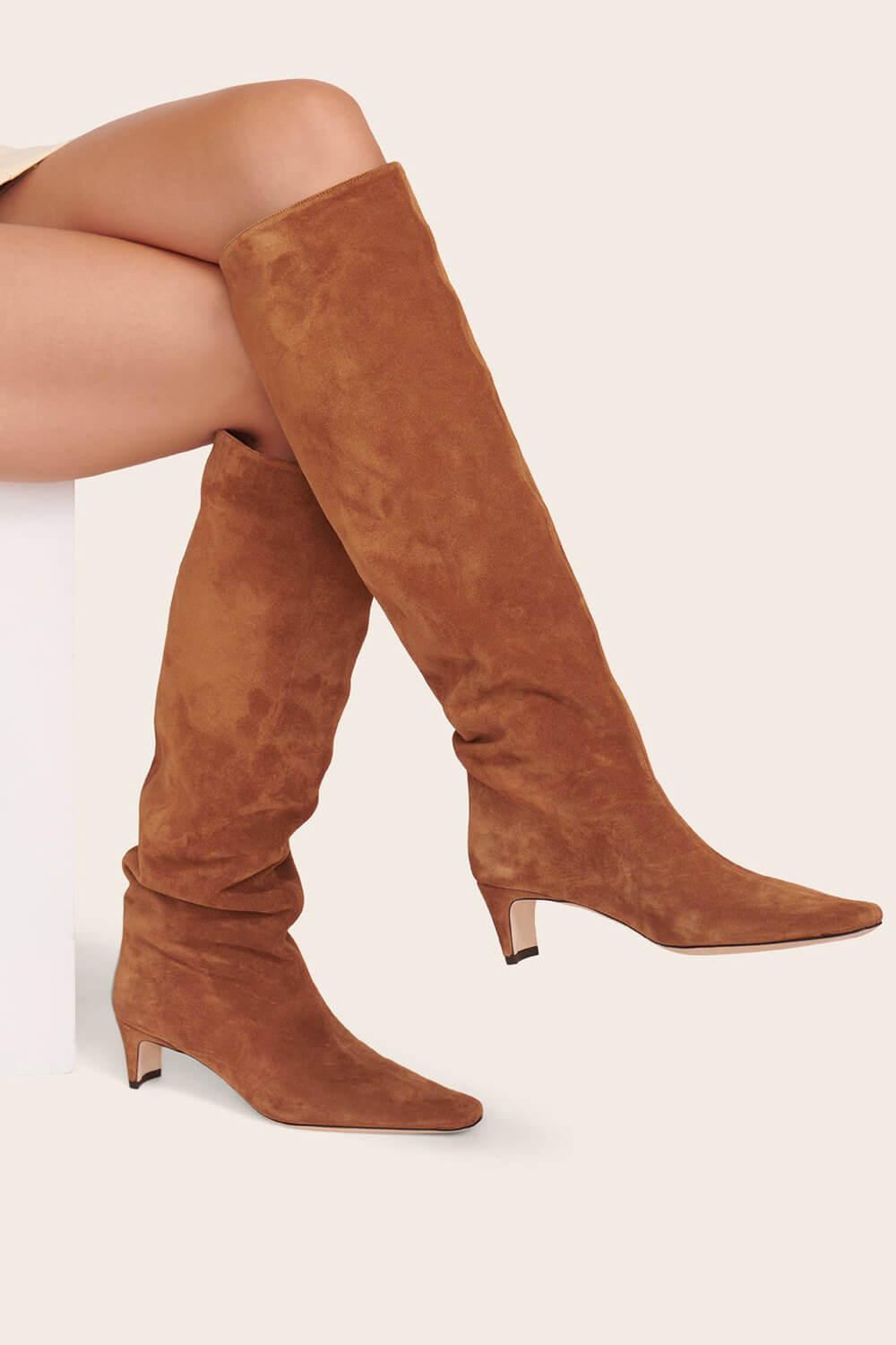 Faux Suede Pointed Toe Knee-High Boots