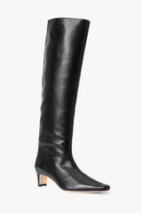 Faux Leather Pointed Toe Knee-High Boots