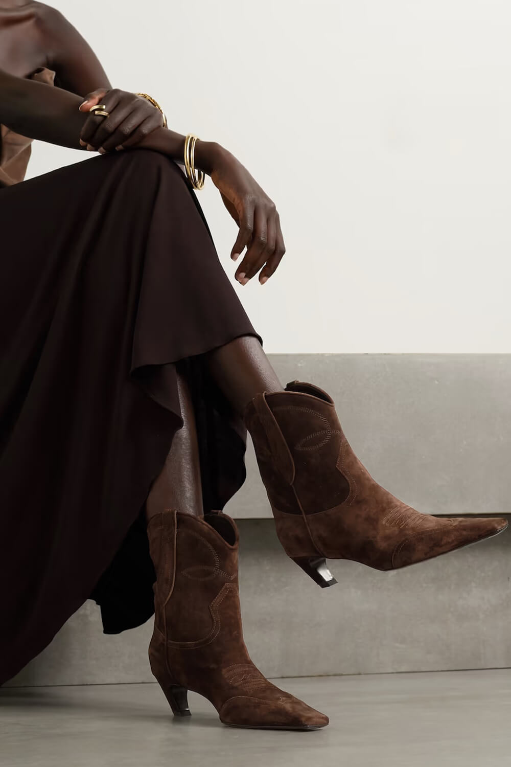Faux Suede Swirling Embroidery Cowboy Ankle Boots