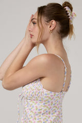 Lavender Blossom Ruffled V-Neck Ruffled Tie Front Cropped Tankini Set