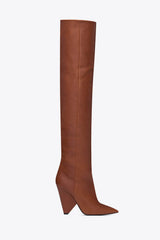 Faux Leather Slouch Pointed Toe Knee High Boots