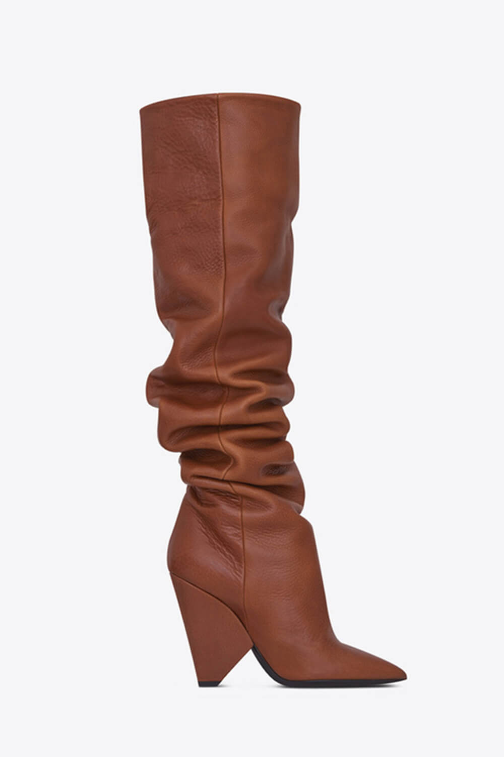 Faux Leather Slouch Pointed Toe Knee High Boots