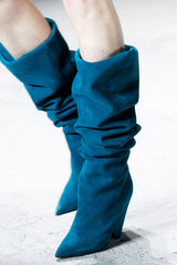 Faux Suede Slouch Pointed Toe Knee High Boots