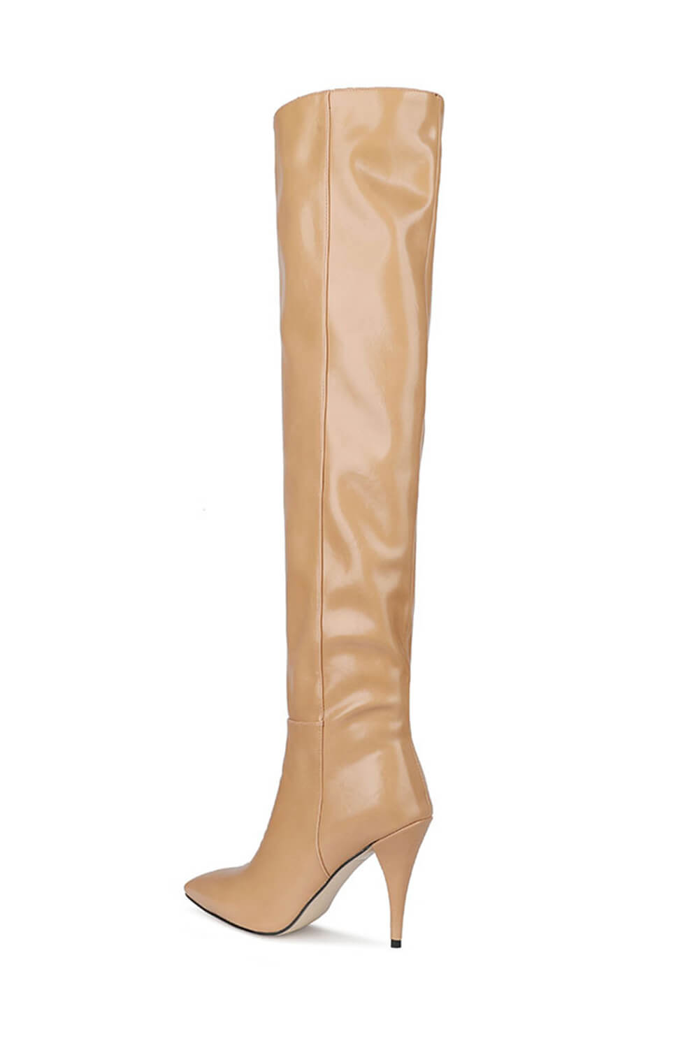 Faux Leather Scrunched Slouch Mid-Calf Pointed Toe Stiletto Heel Boots