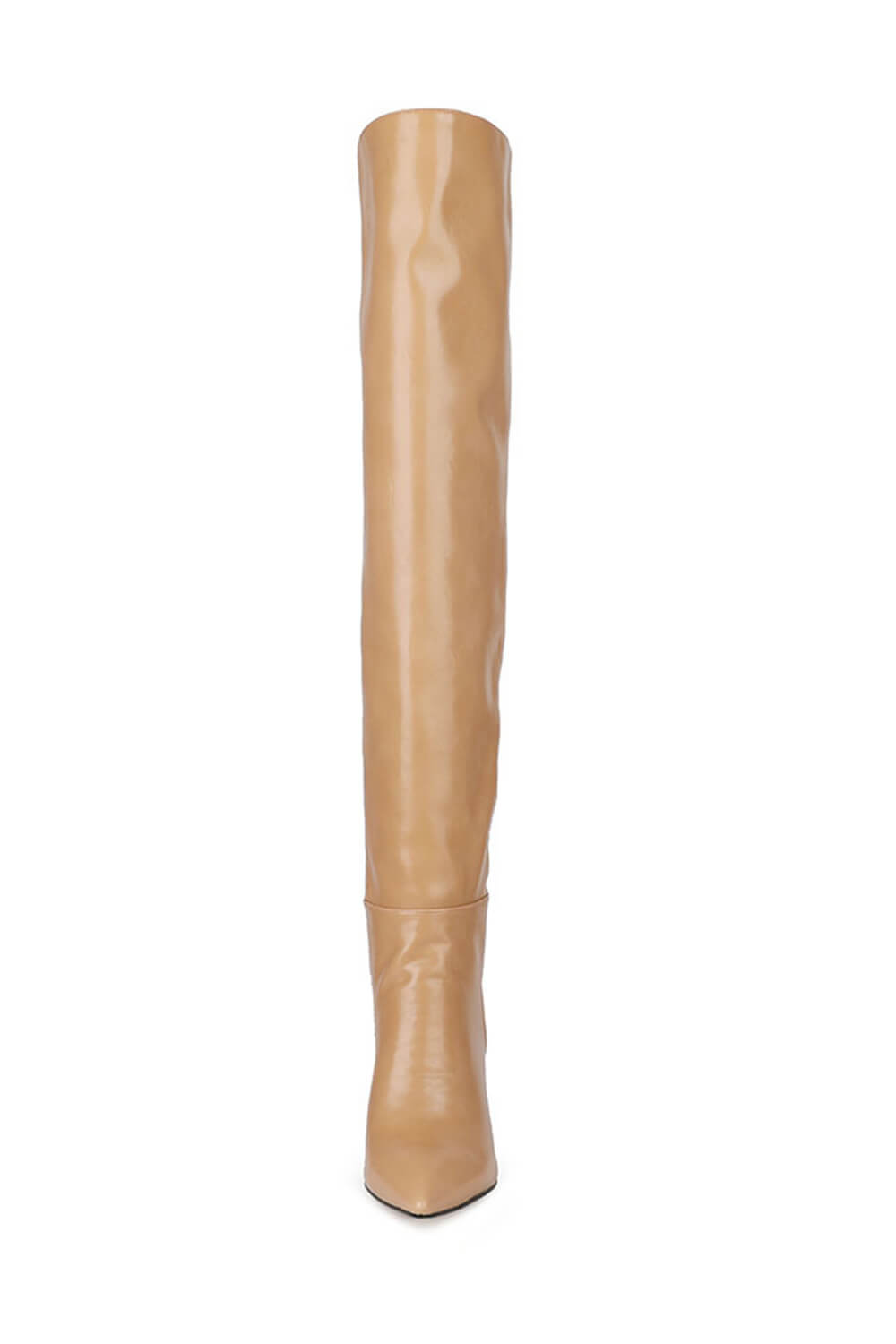 Faux Leather Scrunched Slouch Mid-Calf Pointed Toe Stiletto Heel Boots