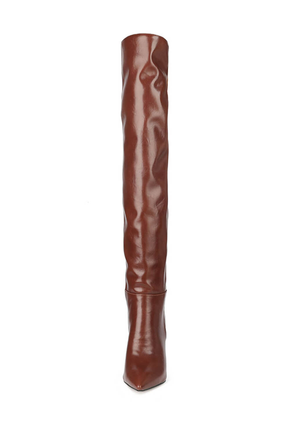 Faux Leather Scrunched Slouch Mid-Calf Pointed Toe Stiletto Heel Boots