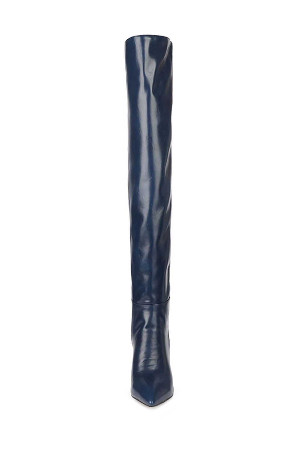 Faux Leather Scrunched Slouch Mid-Calf Pointed Toe Stiletto Heel Boots