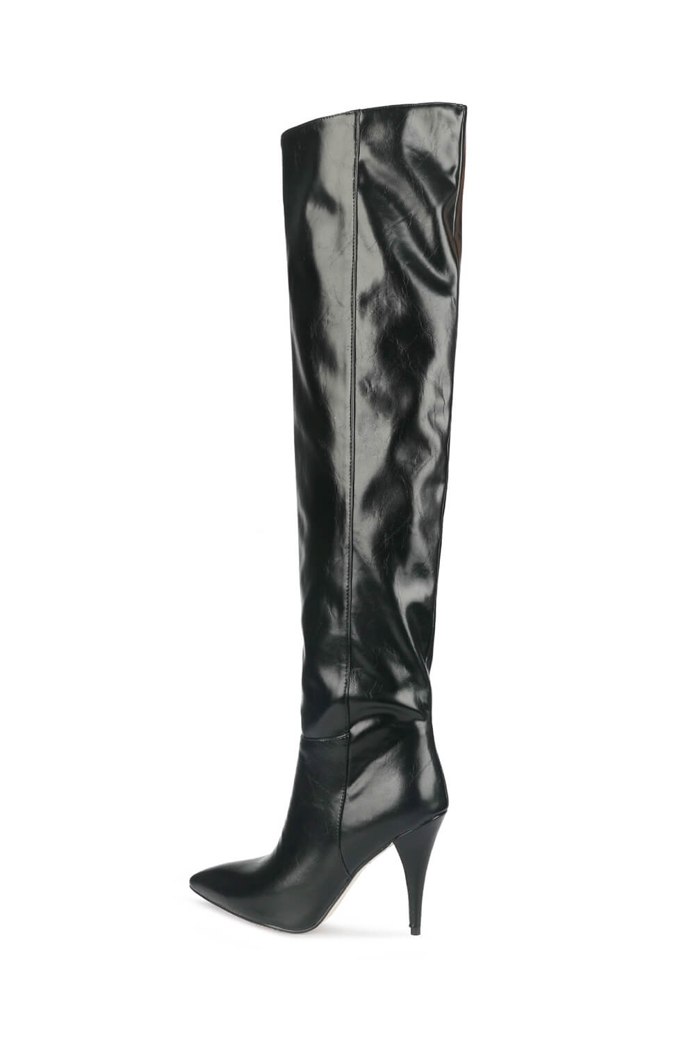 Faux Leather Scrunched Slouch Mid-Calf Pointed Toe Stiletto Heel Boots