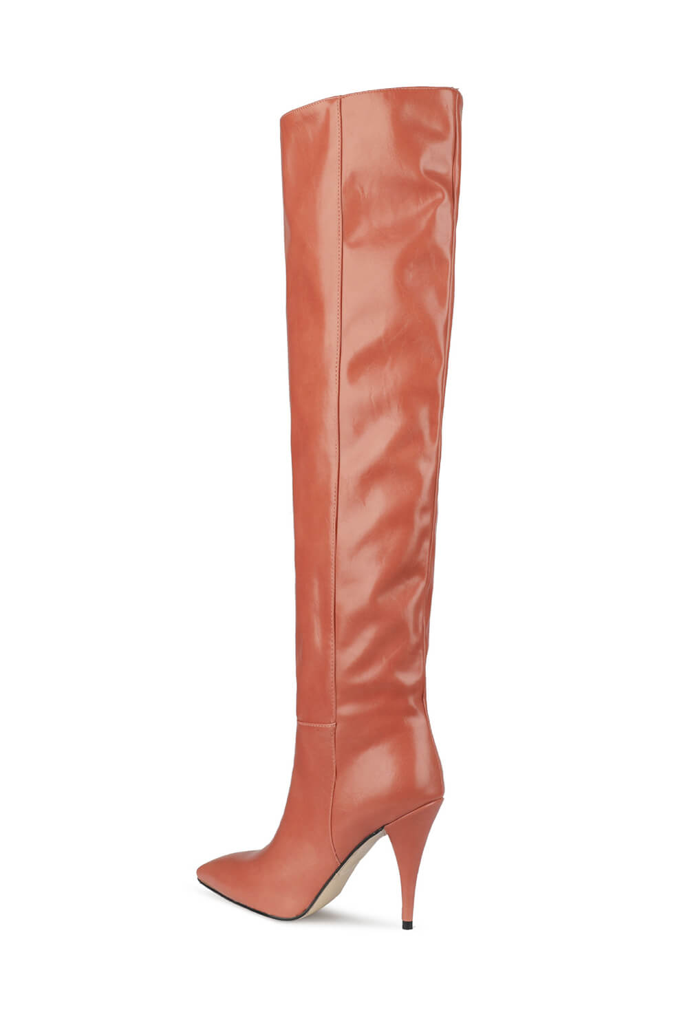 Faux Leather Scrunched Slouch Mid-Calf Pointed Toe Stiletto Heel Boots