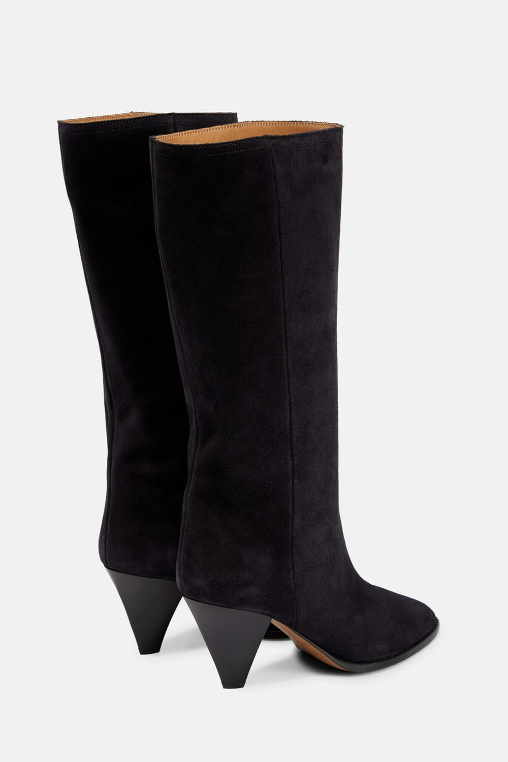Pointed-Toe Faux Suede Cone Heel Knee High Boots