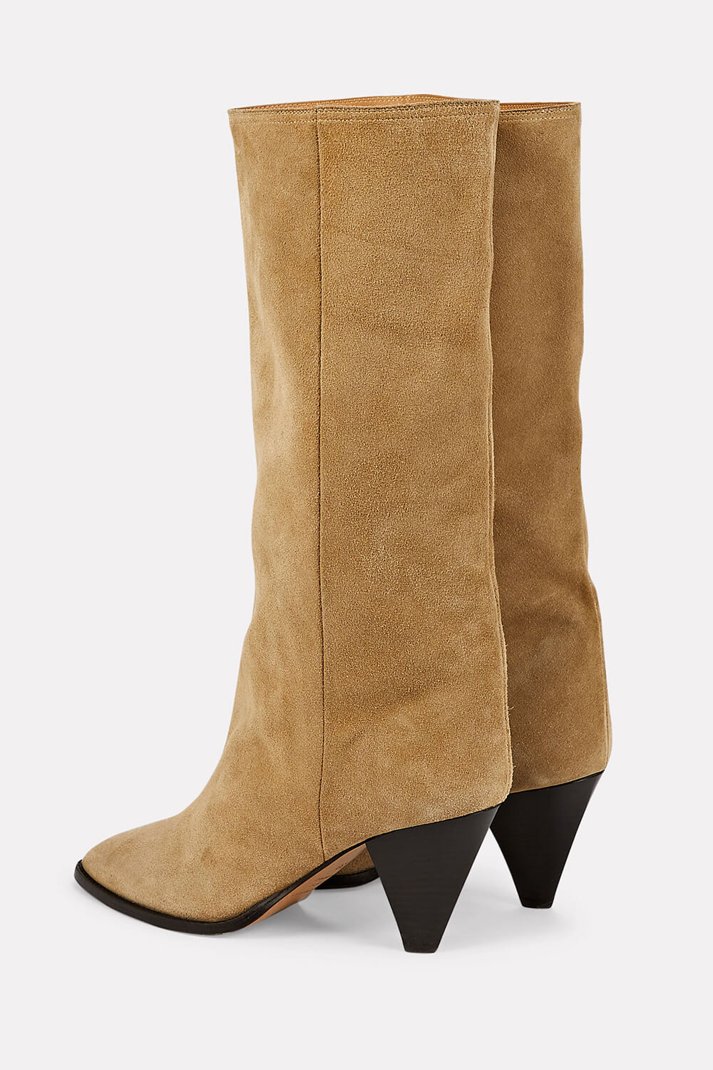 Pointed-Toe Faux Suede Cone Heel Knee High Boots