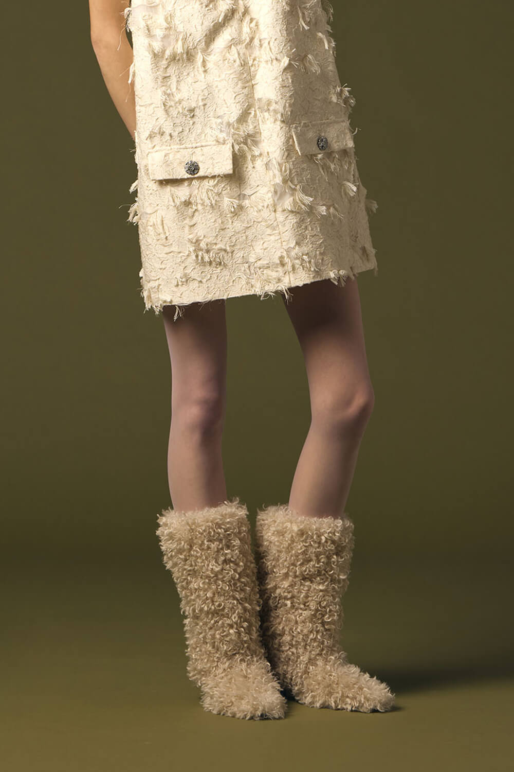 Faux Fur Mid-Calf Block Heel Boots