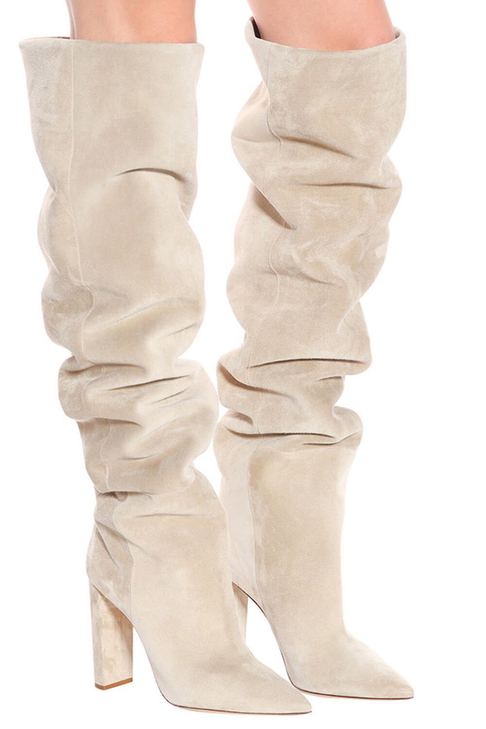 Faux Suede Slouch Over-The-Knee Block Heeled Boots