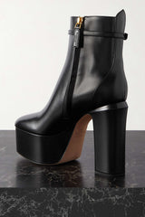 Buckle Detail Faux Leather Platform Block Heeled Ankle Booties