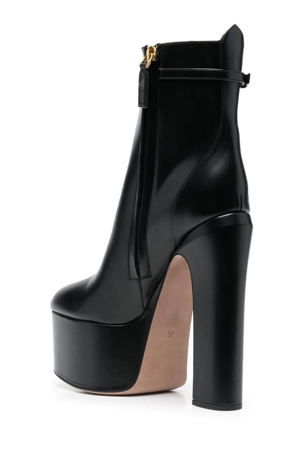 Buckle Detail Faux Leather Platform Block Heeled Ankle Booties
