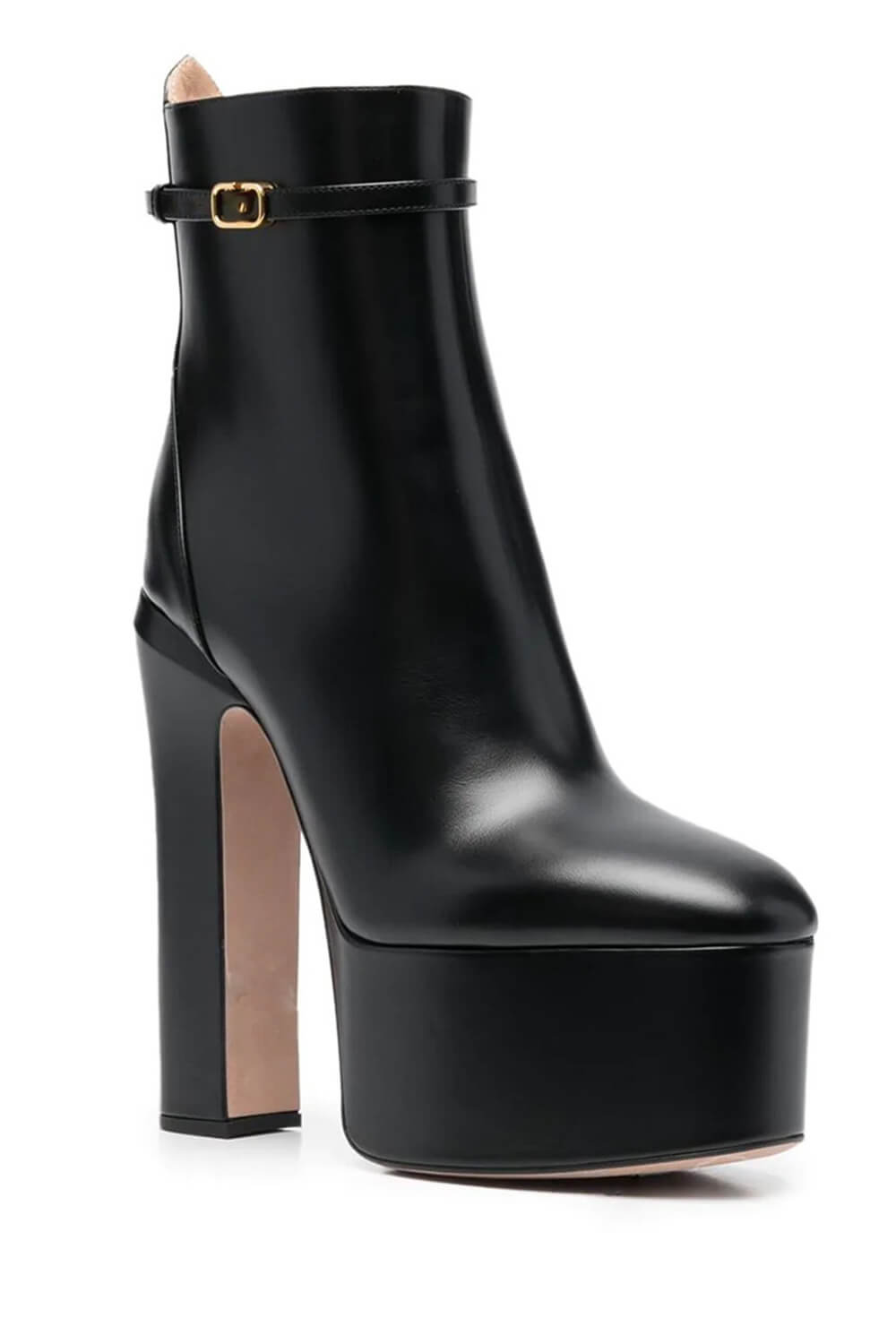 Buckle Detail Faux Leather Platform Block Heeled Ankle Booties