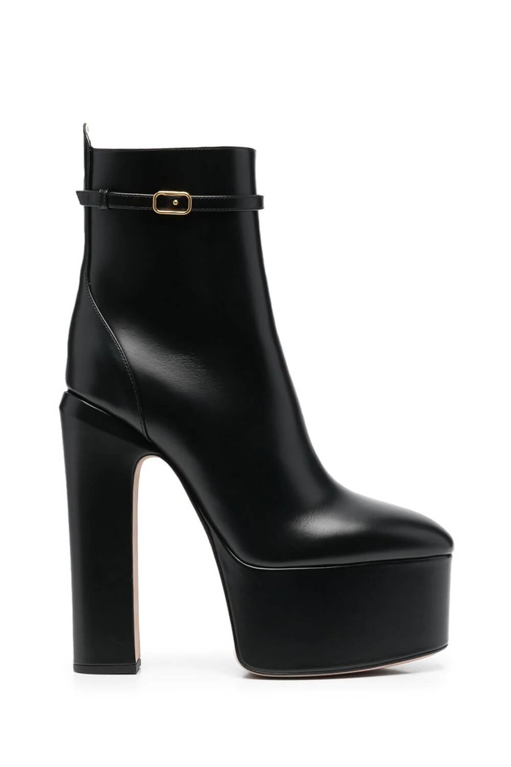 Buckle Detail Faux Leather Platform Block Heeled Ankle Booties