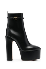 Buckle Detail Faux Leather Platform Block Heeled Ankle Booties